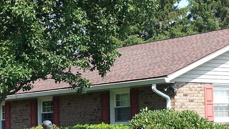 Close-up of new asphalt shingles on a brick ranch home in East York, PA